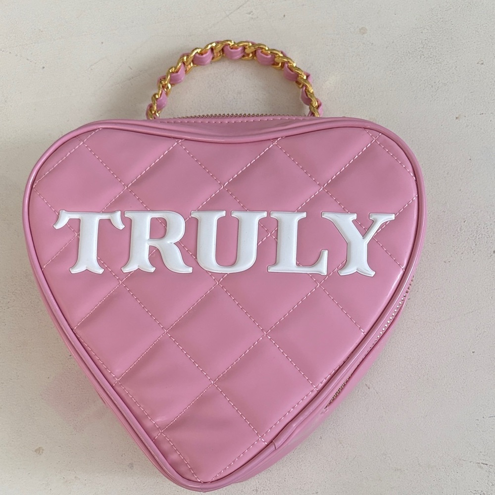TRULY Pink Quilted Heart Cosmetic Case